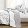 Blue Grey Floral Lightweight Thin Polyester Fabric 3-Piece Quilt Set