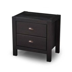 Farmhouse Style Solid Pine Wood 2-Drawer Nightstand Bedside Table (Color: Black)