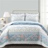 Blue Pink White Beige Floral Cottage Lightweight 3-Piece Quilt Set
