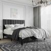 Modern Black Velvet Upholstered Platform Bed with Headboard