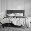 Modern Black Velvet Upholstered Platform Bed with Headboard