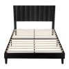 Modern Black Velvet Upholstered Platform Bed with Headboard