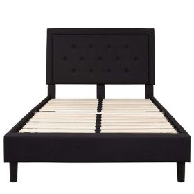 Black Fabric Upholstered Platform Bed Frame with Headboard (size: Full)