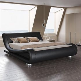 Modern Black Upholstered Platform Bed Frame with Sleigh Curved Headboard (size: Full)