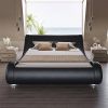 Modern Black Upholstered Platform Bed Frame with Sleigh Curved Headboard