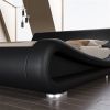 Modern Black Upholstered Platform Bed Frame with Sleigh Curved Headboard