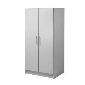 Bedroom Armoire Wardrobe Cabinet with Hanging Rail in Wood Finish (Color: LIght Gray)