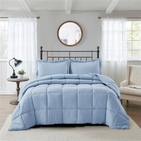 Blue 3 Piece Microfiber Reversible Comforter Set (size: KING)
