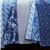 Navy White Light Blue Boho Floral Birds Reversible Quilt Set