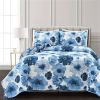 Blue Flowers Lightweight Polyester Microfiber Quilt Set