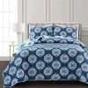Blue Flowers Lightweight Polyester Microfiber Quilt Set