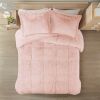 Pink Blush Soft Sherpa Faux Fur Comforter Set With Shams