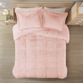 Pink Blush Soft Sherpa Faux Fur Comforter Set With Shams (size: FULL/QUEEN)