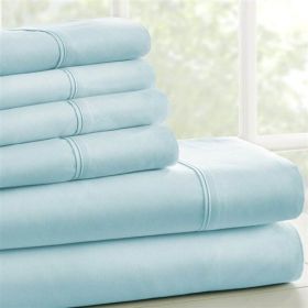 Aqua 6 Piece Wrinkle Resistant Microfiber Polyester Sheet Set (size: QUEEN)