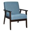 Retro Modern Classic Linen Wide Accent Chair with Espresso Wood Frame