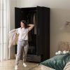 Modern Armoire Wardrobe Closet Cabinet with Storage Drawer in Wood Finish