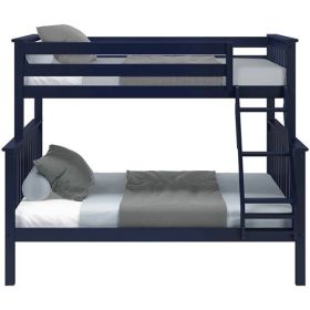 Twin over Full size Solid Wood Bunk Bed in Finish (Color: Dark Navy Blue)