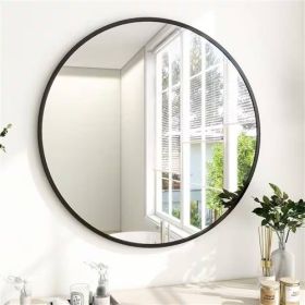 Round 30-inch Circular Bathroom Wall Mirror (Color: Black)