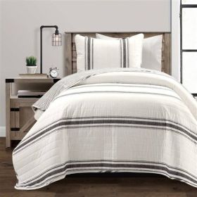 Black Off-White Cream Stripe Reversible Cotton Quilt Set (size: Twin/Twin XL)