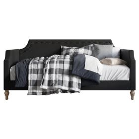 Twin size Polyester Fabric Upholstered Daybed with Nailhead Trim (Color: Black)