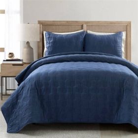 Lightweight Blue Textured Cotton 3 Piece Quilt Set (size: FULL/QUEEN)
