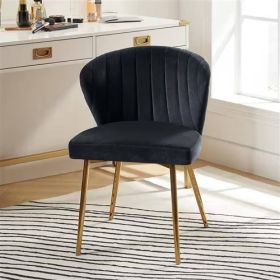 Velvet Upholstered Wingback Accent Side Chair w/ Gold Metal Legs (Color: Black)