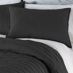Modern Brick Stitch Microfiber Reversible Quilt Set in Black (size: FULL/QUEEN)