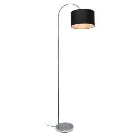 Mid-Century Modern Floor Lamp in Brushed Nickel Finish with Drum Shade (Color: Black)