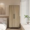 Mid-Century Modern 2-Door Bedroom Armoire Wardrobe Cabinet in Wood Finish