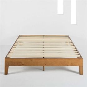 Mid-Century Modern Solid Wood Platform Bed Frame in Natural (size: QUEEN)