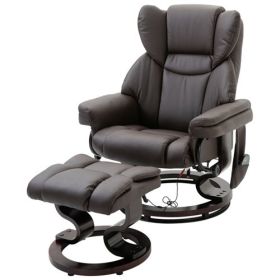 Adjustable Faux Leather Remote Massage Recliner Chair w/ Ottoman (Color: brown)