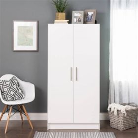 Bedroom Armoire Wardrobe Cabinet with Hanging Rail in Wood Finish (Color: White)