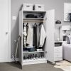 Bedroom Armoire Wardrobe Cabinet with Hanging Rail in Wood Finish