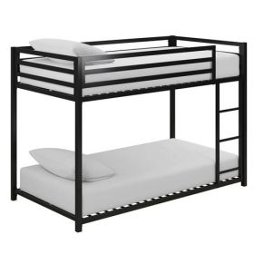 Twin over Twin size Modern Low Height Metal Bunk Bed (Color: Black)