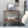 Industrial Modern Wood Top Nightstand End Table with Shelf