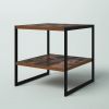 Industrial Modern Wood Top Nightstand End Table with Shelf