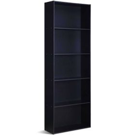 Modern 5-Shelf Bookcase Storage Shelves in Wood Finish (Color: Black)