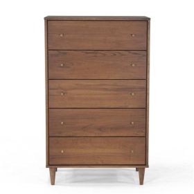 Farmhouse Rustic Walnut Mid Century Drawer (size: 5 Drawer Chest)