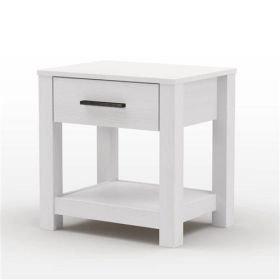 Farmhouse Traditional Rustic Wood 1-Drawer Nightstand Bedside Table (Color: White)