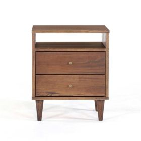 Farmhouse Rustic Mid Century 2 Drawer Nightstand (Color: Walnut)