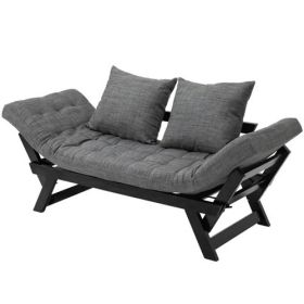 3 In 1 Convertible Sofa Chaise Lounger Bed with  2 Large Pillows (Color: Charcoal/Black)