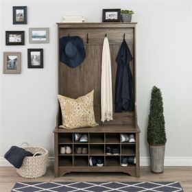 Entryway Hall Tree Shoe Cubbie Coat Rack (Color: Gray)