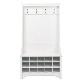 Entryway Hall Tree Shoe Cubbie Coat Rack (Color: White)