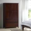 Solid Wood Bedroom Armoire Wardrobe Cabinet with Hanging Bar