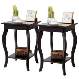 Modern Nightstand End Table with Bottom Shelf Wood Finish - Set of 2 (Color: Espresso)