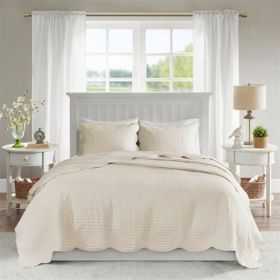 3-Piece Reversible Scalloped Edges Microfiber Quilt Set in Cream (size: KING)