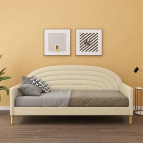 Twin size Mid-Century Modern Velvet Upholstered Daybed (Color: Off-White Cream)