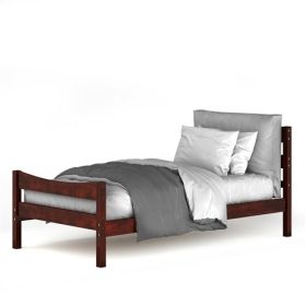 Twin size Farmhouse Style Pine Wood Platform Bed Frame (Color: Walnut)