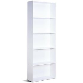 Modern 5-Shelf Bookcase Storage Shelves in Wood Finish (Color: White)