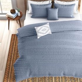 5-Piece 100-Percent Cotton Clip Dot Comforter Set in Denim Blue (size: KING)